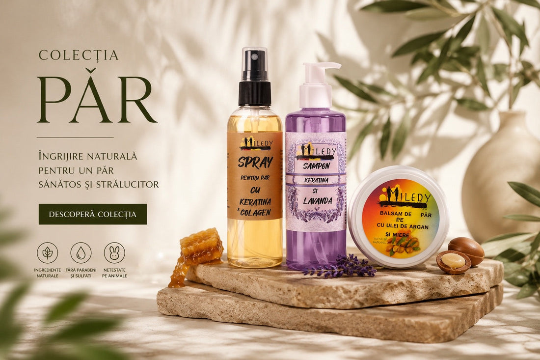 Colecția Păr Miledy Naturals – spray, șampon și balsam natural pentru păr sănătos și strălucitor